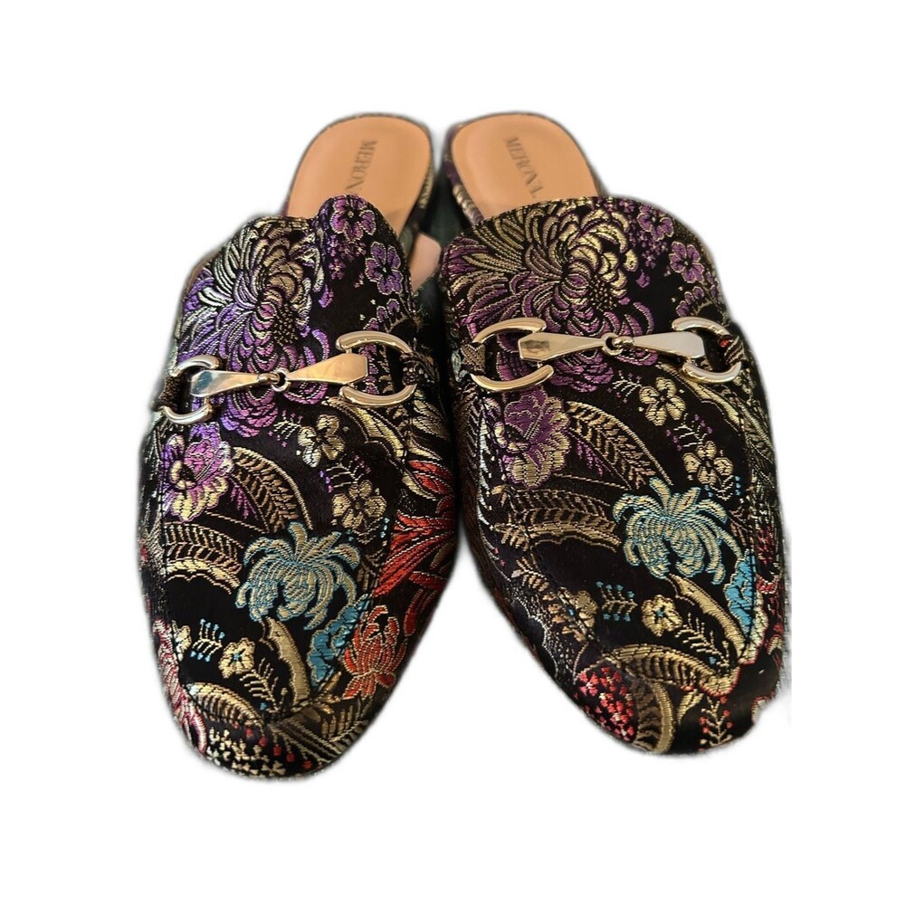 Merona Black Embroidered Floral Slip-On Mules - Size 8.5